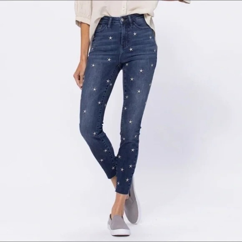 Judy Blue Star Embroidered‎ Skinny Jeans Womens 15 High Rise Stretch Denim NWT